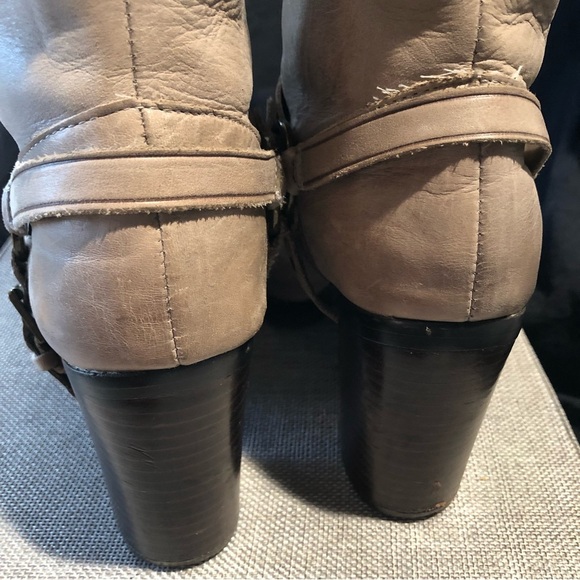 Ralph Lauren Delsa high leather boot in taupe front logo detail with straps 6 - Picture 8 of 8